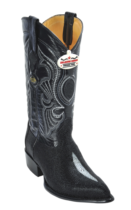 Los Altos Black Genuine Stingray Single Stone J-Toe Cowboy Boots 991205 - Click Image to Close